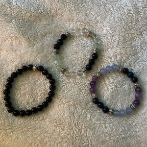 Crystal bracelet 3 pack- Black onyx, amethyst, aventurine, quartz, lapis, agate
